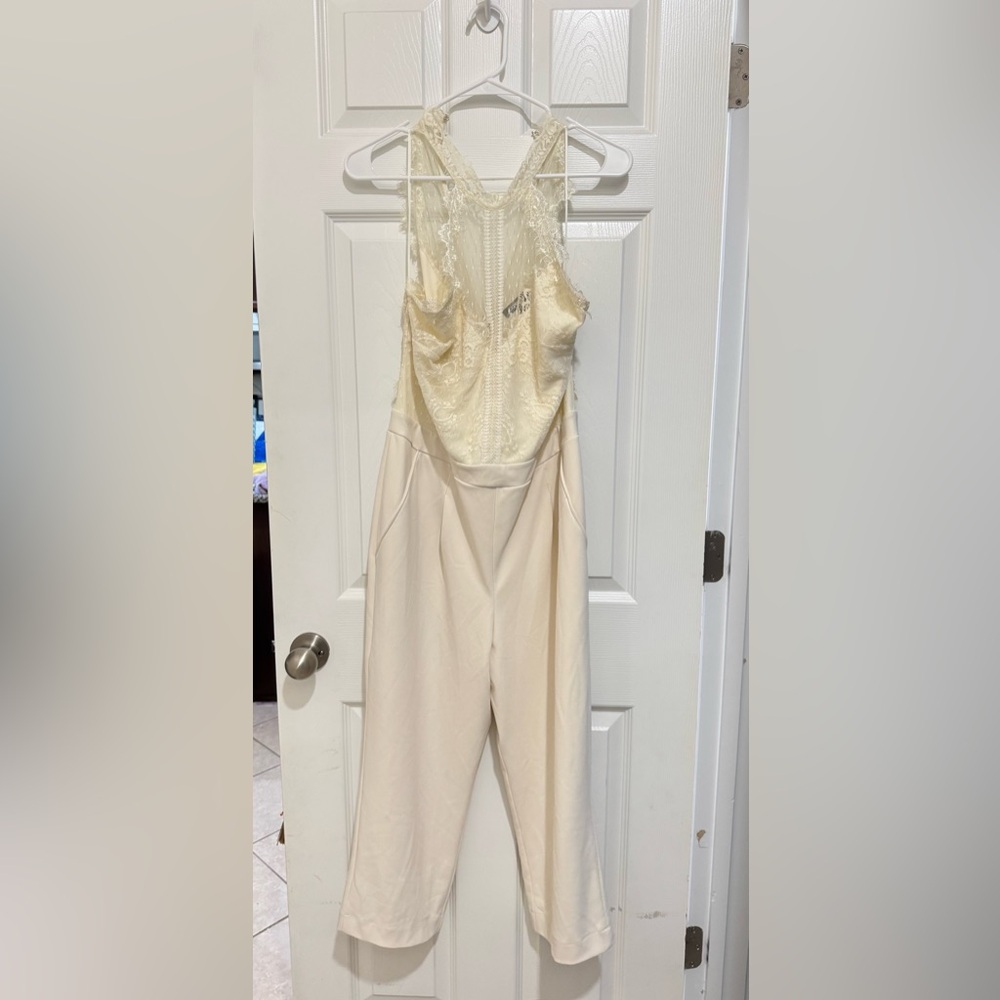 Express Cream Cropped Jumpsuit